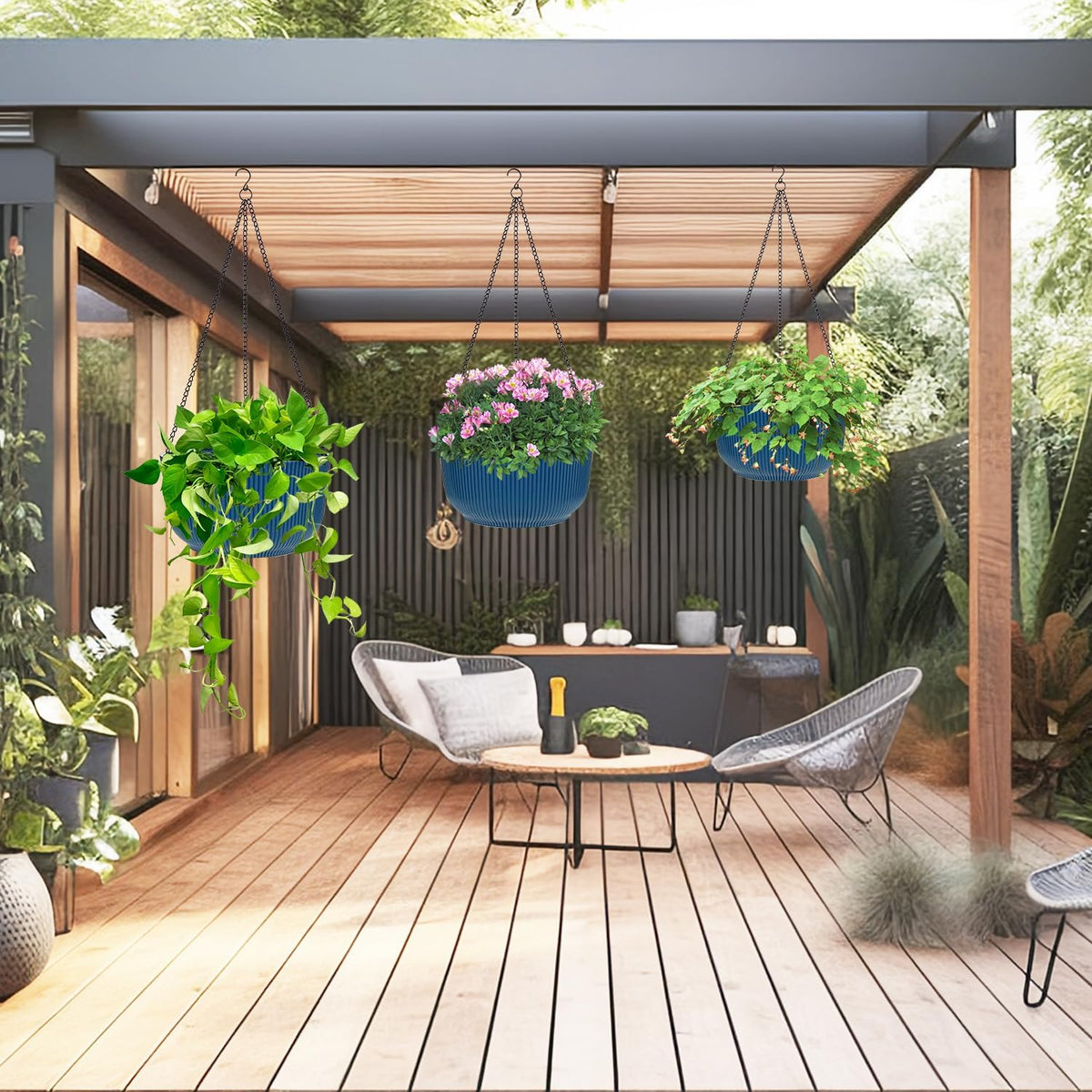 Hanging Planters 9/10/11 Inch for Indoor Plants, 3 Pack Plant Hanger Outdoor with Drainage Holes