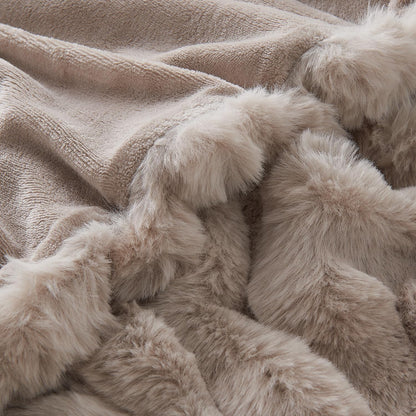 Lotus Karen Faux Fur Throw Blanket Linen - 800 GSM Bubble Rabbit Fluff Blanket for Couch Bed
