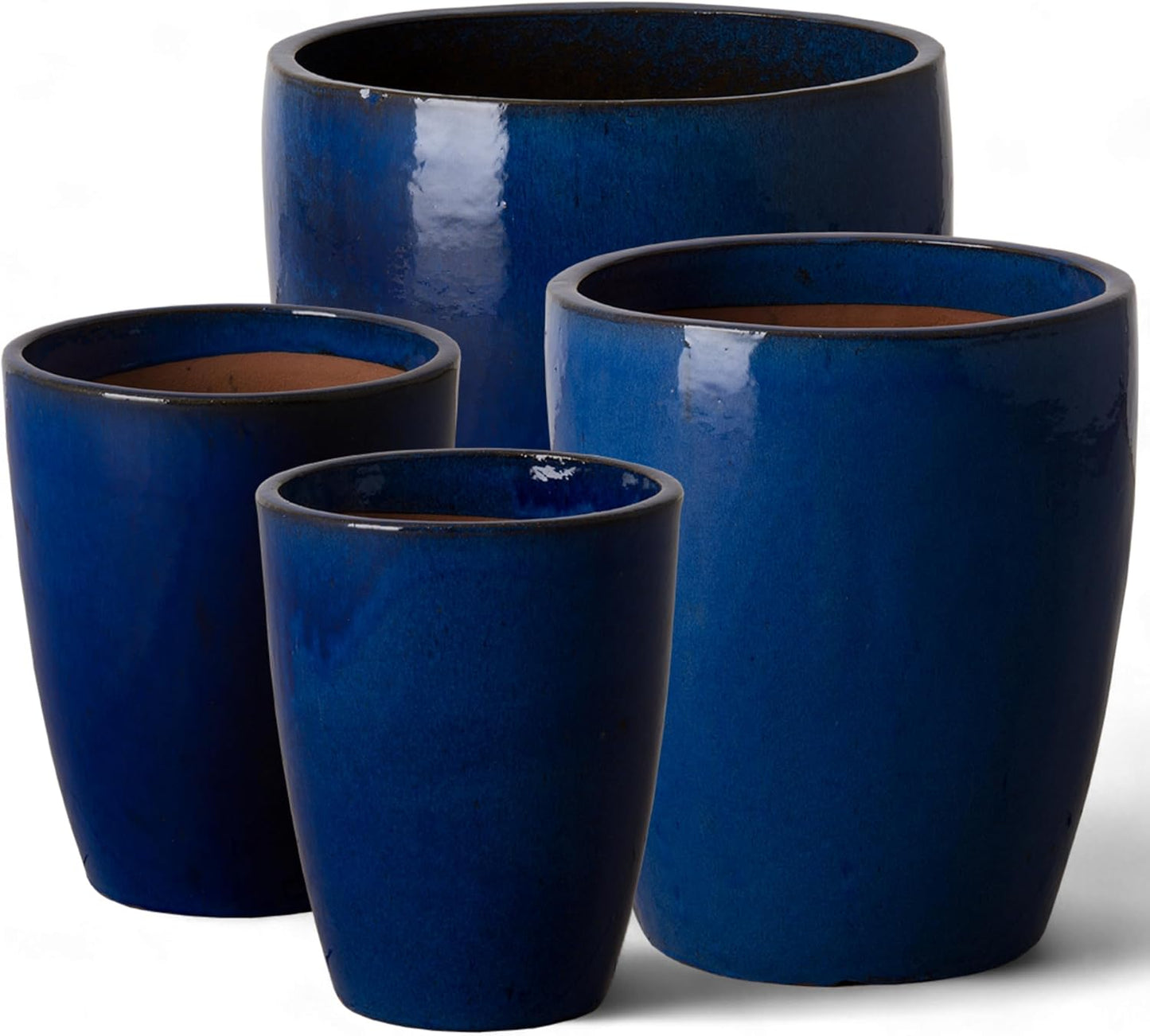 Emissary Home and Garden Bullet 12in., 14in., 15.5in., 21in. H Blue Ceramic Round Planters with