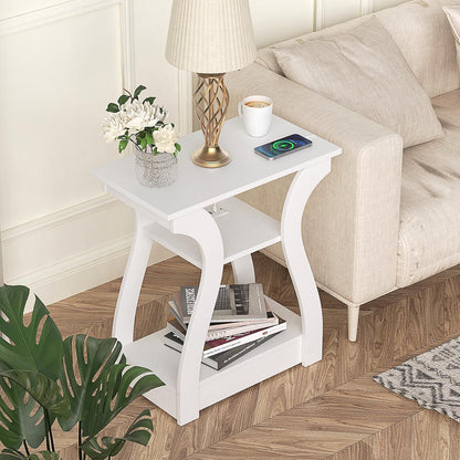 End Tables Living Room, White End Table with Charging Station,White Side Table, Nightstand for