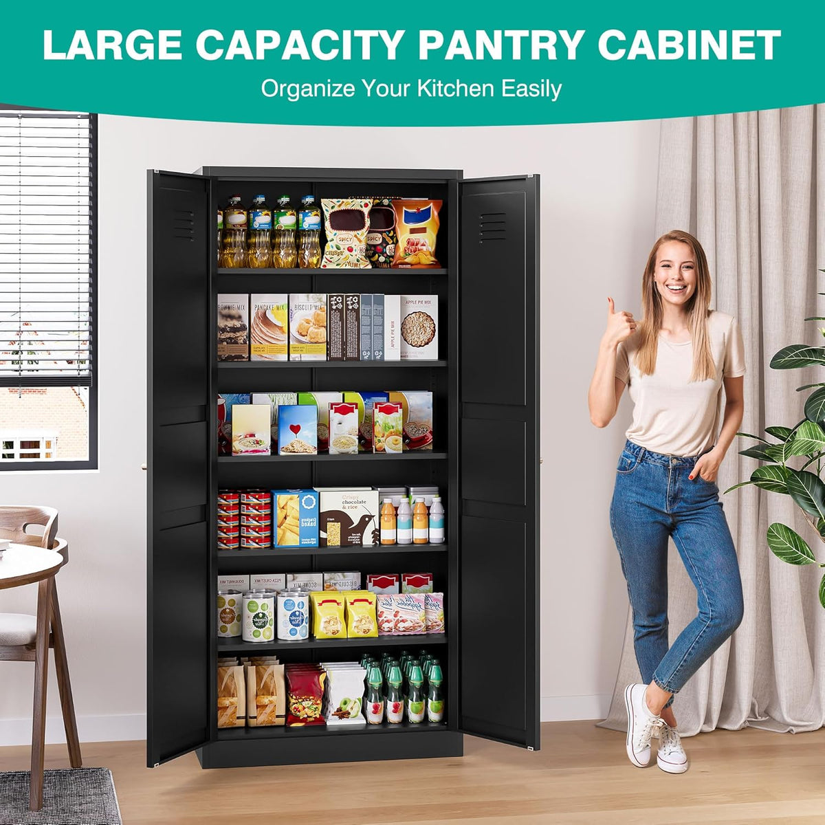 SISESOL Black Storage Cabinet,71" Tall Pantry Cabinet,Kitchen Pantry Storage Cabinets with 2 Doors