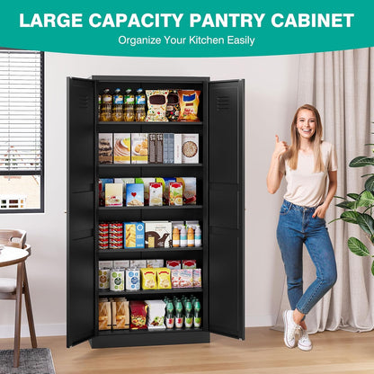 SISESOL Black Storage Cabinet,71" Tall Pantry Cabinet,Kitchen Pantry Storage Cabinets with 2 Doors