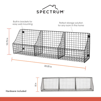 Spectrum Diversified 89076 Wall Mount Triple Storage Basket, Industrial Gray