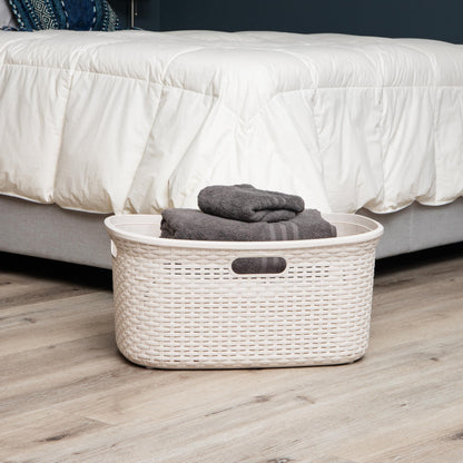 Mind Reader 40L Laundry Basket, Clothes Hamper, Premium Wicker Design, Plastic, Set of 2, Ivory