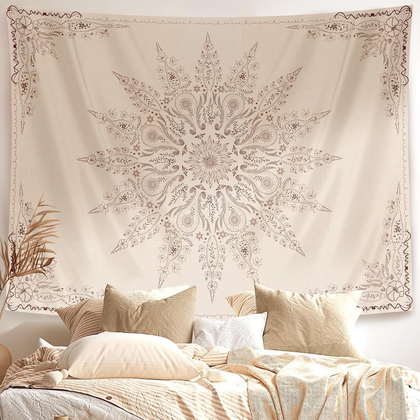 Damanse Floral Tapestry Wall Hanging Cute,Boho Wall Tapestry for Bedroom Aesthetic,Mandala Living