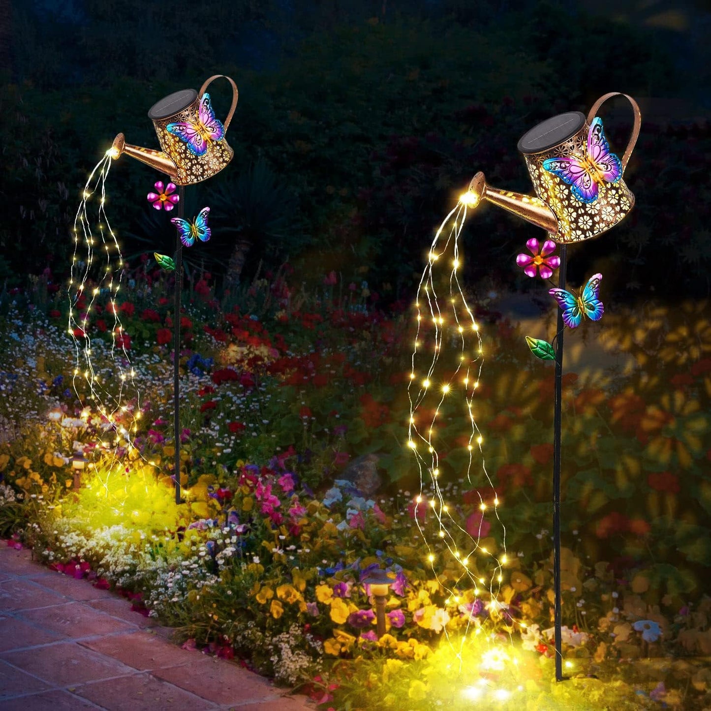 Solar Watering Can with Lights Outdoor Garden,Waterproof Garden Stake Lights Decoration for Yard