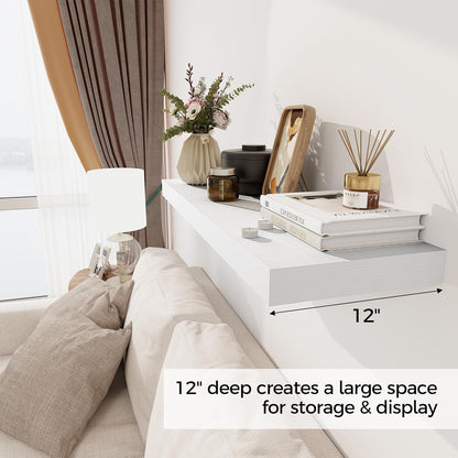 White Floating Shelves 36 Inch Long, 12 Inch Deep Floating Shelves for Wall, 36 x 12 Shelves for