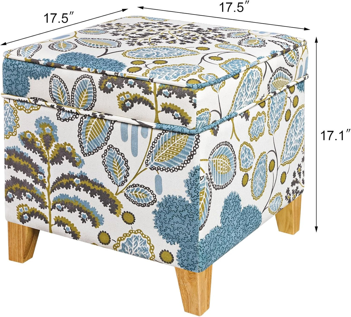 Adeco 18 Inch High Cube Ottoman Storage, Linen Chair Foot Stools, Upholstered Vanity Stool with