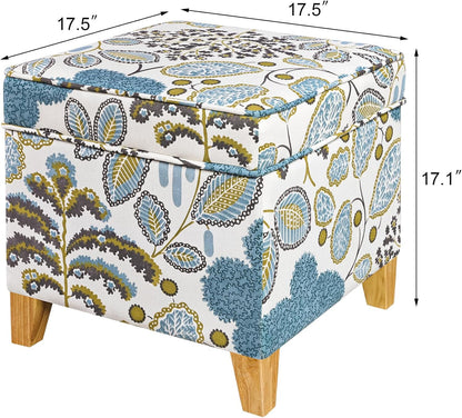 Adeco 18 Inch High Cube Ottoman Storage, Linen Chair Foot Stools, Upholstered Vanity Stool with