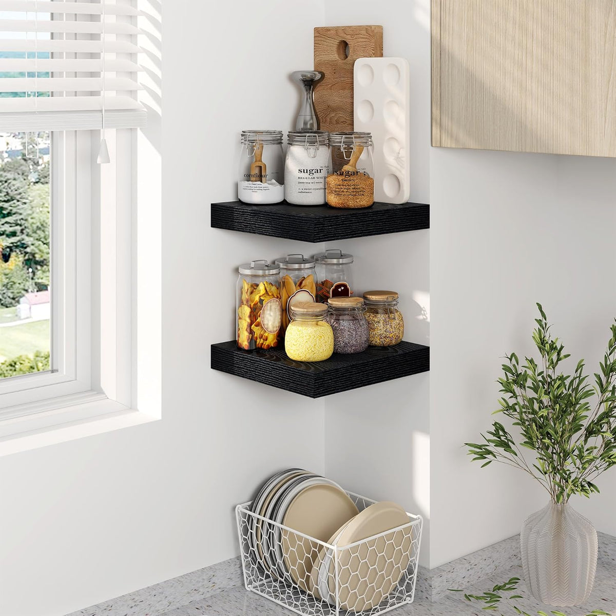 Fun Memories Black Floating Shelves 8 Inch Long, 8" Deep Wall Shelves, Small Deep Floating Shelf