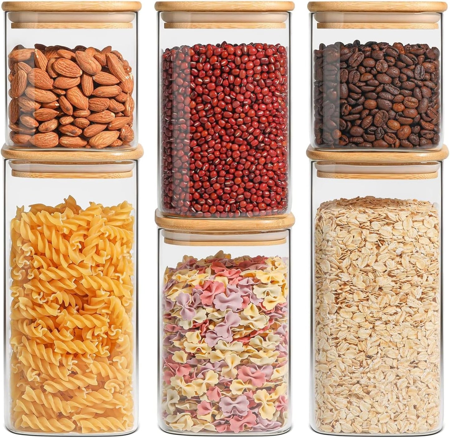 ComSaf Airtight Glass Storage Canister with Lids (0.7Qt/1.2Qt/1.6Qt) Set of 6, Food Storage