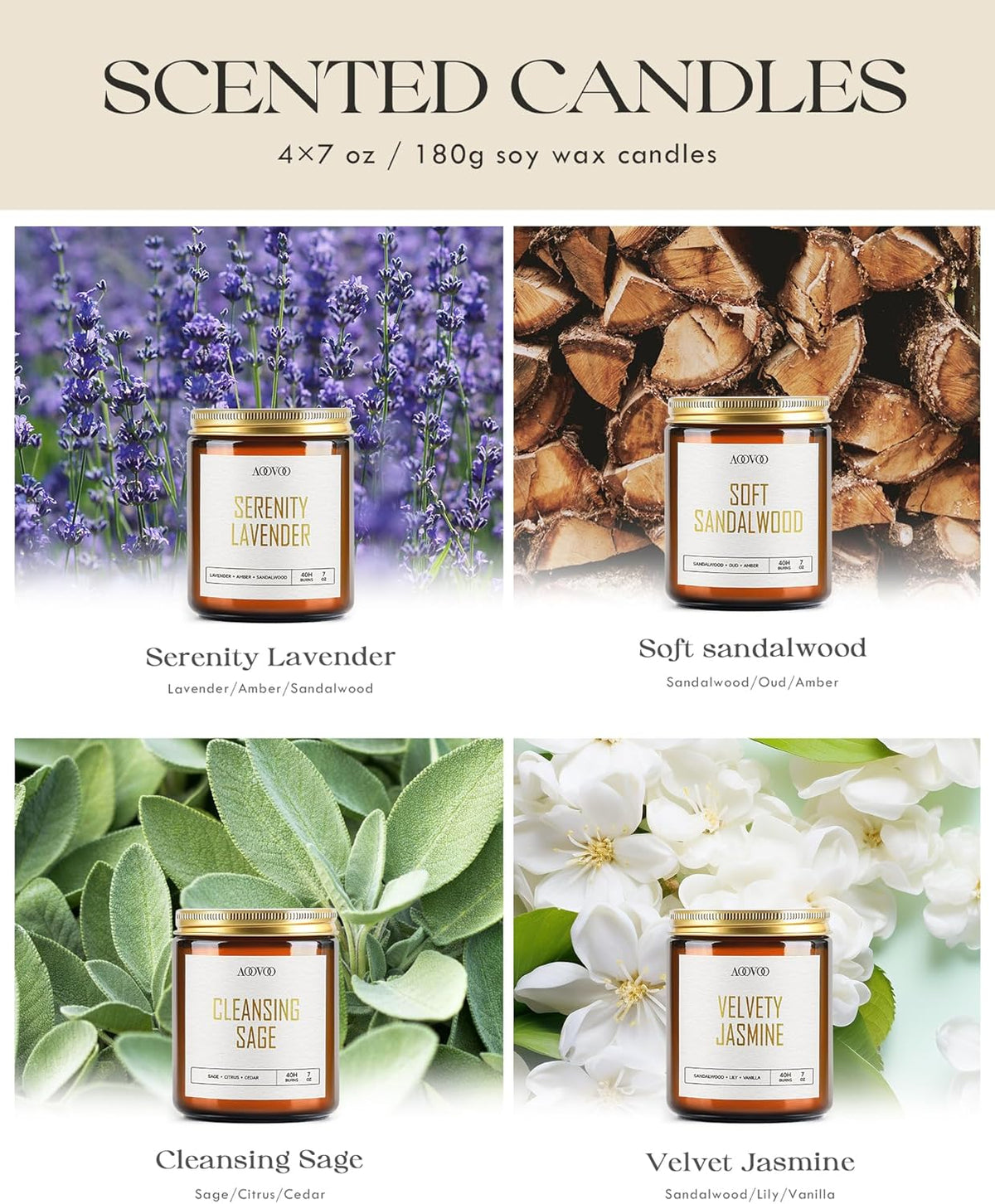 AOOVOO Candle Set - 4PC Scented Candles, 28 oz Soy Candles, Soy Candle for Home Scented