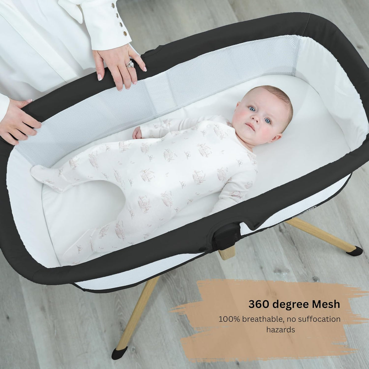 Baby Bassinet with Rocking/Gliding, Portable Bedside Sleeper for Baby with Foam Mattress, Baby