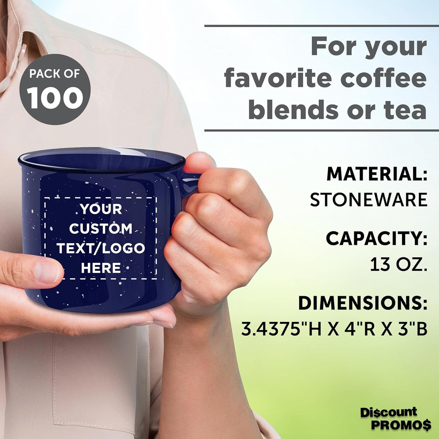DISCOUNT PROMOS Custom Ceramic Campfire Coffee Mugs 13 oz. Set of 100, Personalized Bulk Pack