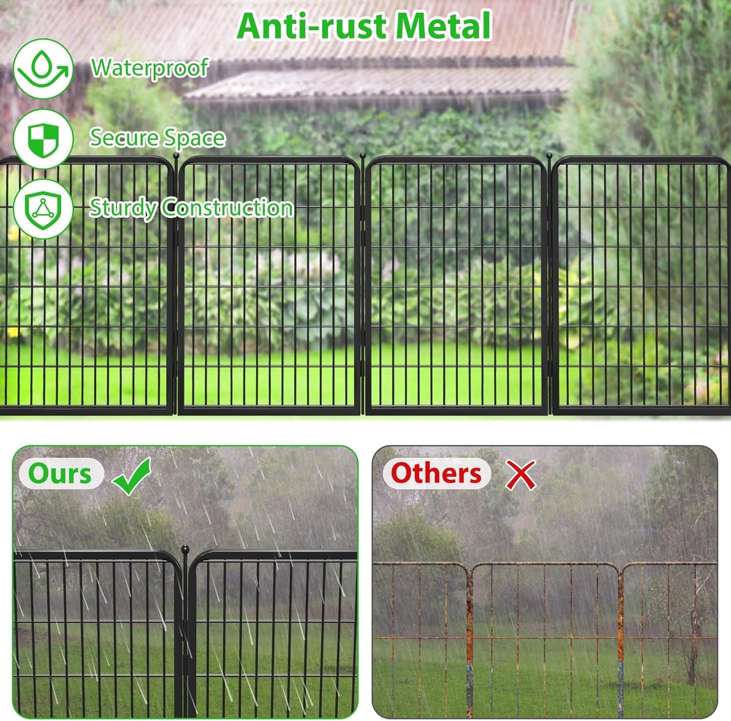 Decorative Black Metal Fencing Garden Fence with Gate, 36ft(L) 40in(H) 16 Fence Panels No Dig Fence