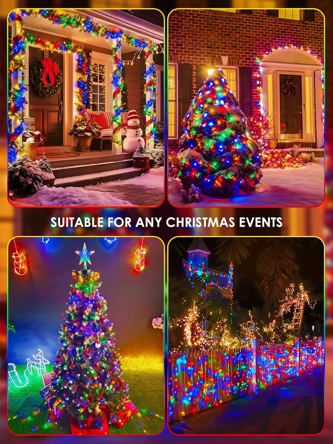 4pk Multi-Colored Solar Christmas Lights Outdoor Waterproof, 400 LED 132 FT Solar Powered LED