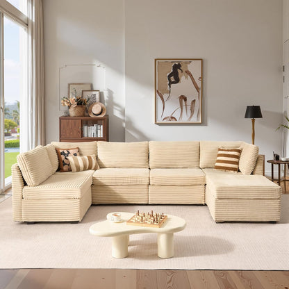 ovios Sectional Sofa Couch with U-Shape Chaise Sofa Bed, Comfy Modular Cloud Couches with Deep