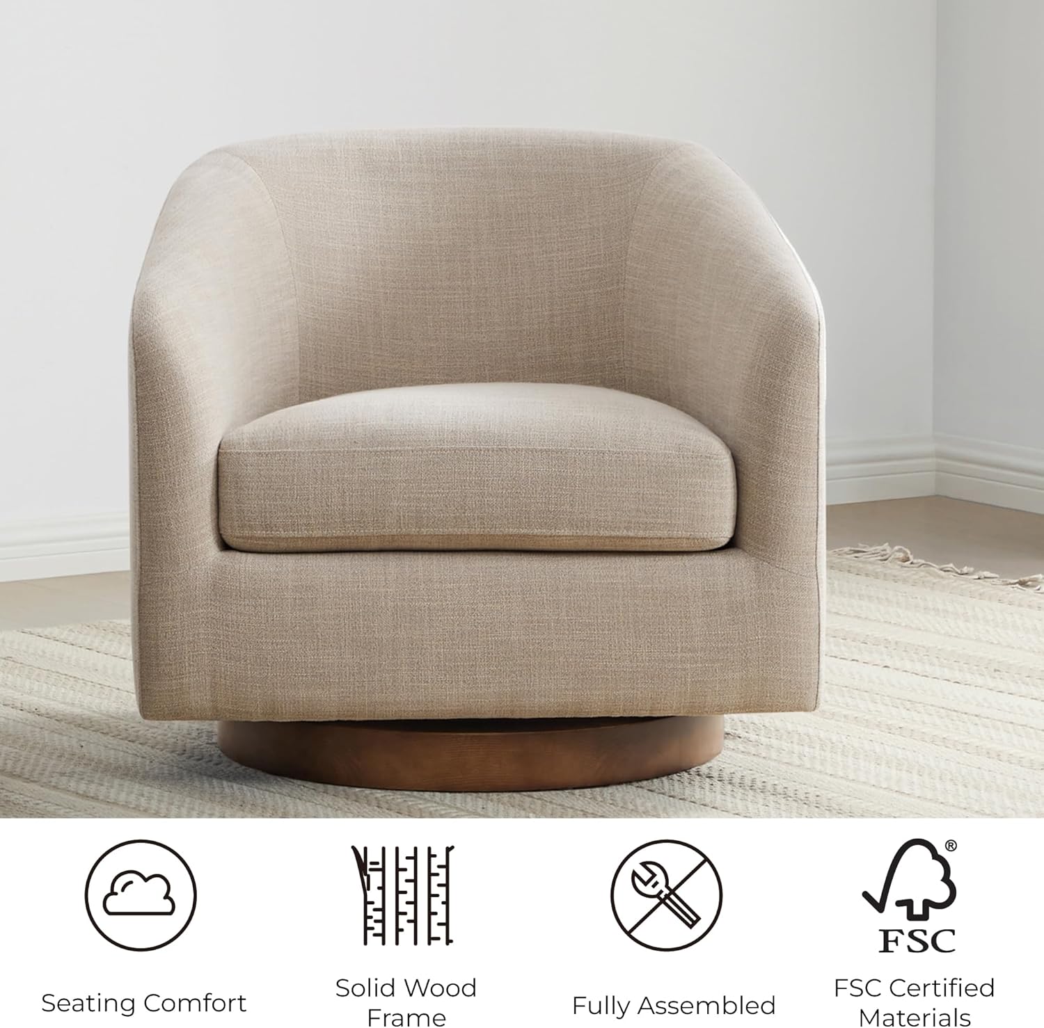 CHITA Swivel Accent Chair, FSC Certified Upholstered Fabric Barrel Chair for Living Room Set of 2