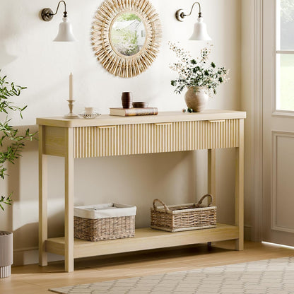 Lulive 51" Fluted Console Table for Entryway, Entryway Table with 3 Wooden Drawers, Farmhouse