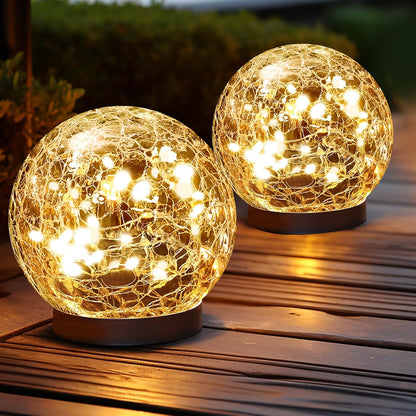 Solar Globe Lights Outdoor Waterproof-Solar Balls for Garden-Cracked Glass Ball Outdoor-Solar Orbs