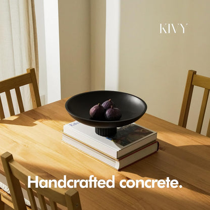 KIVY Concrete Fruit Bowl for Kitchen Counter - Large Decorative Bowl for Home Decor - Black