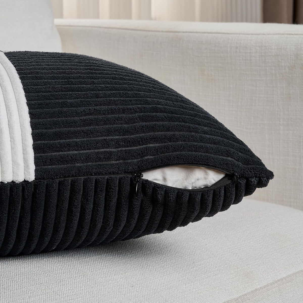 Fancy Homi Set of 2 Black White Euro Decorative Throw Pillow Covers 28x28 Inch for Bedroom Couch