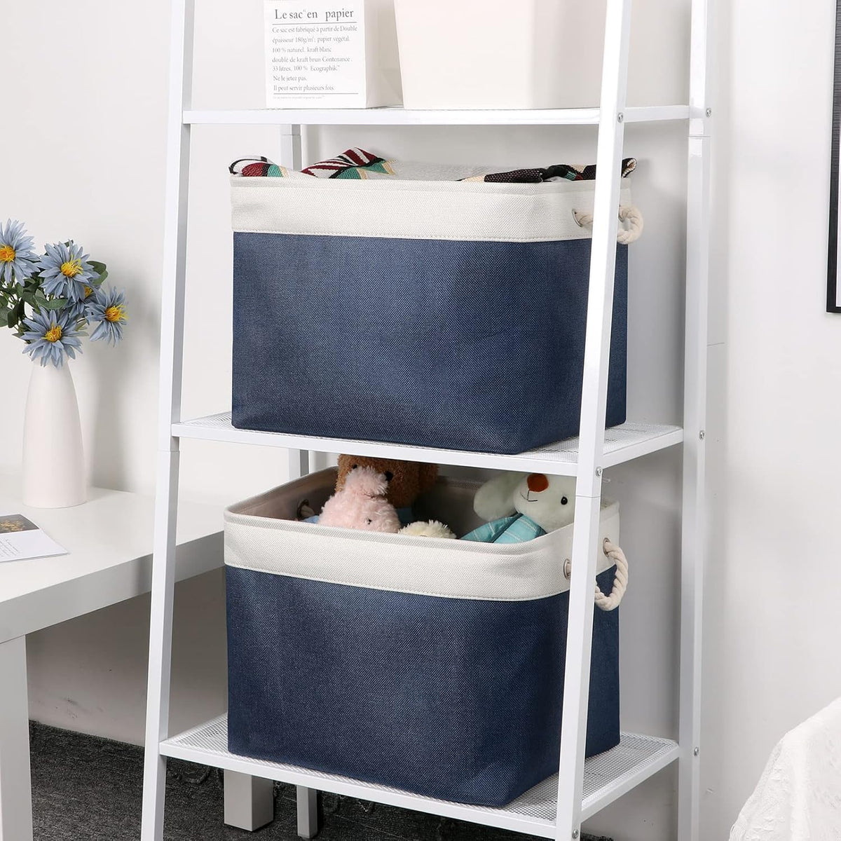Bidtakay Fabric Storage Baskets with Handles for Organizing 16" x 11.8" x 11.8" Navy Blue Baskets