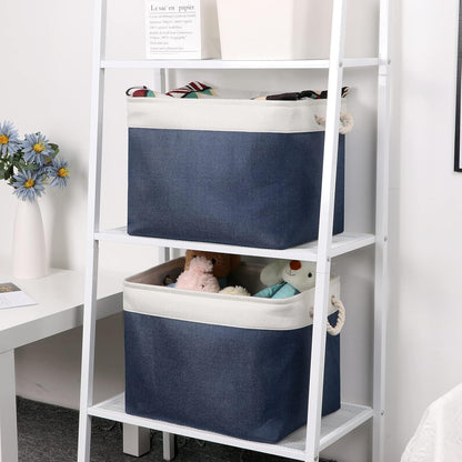 Bidtakay Fabric Storage Baskets with Handles for Organizing 16" x 11.8" x 11.8" Navy Blue Baskets