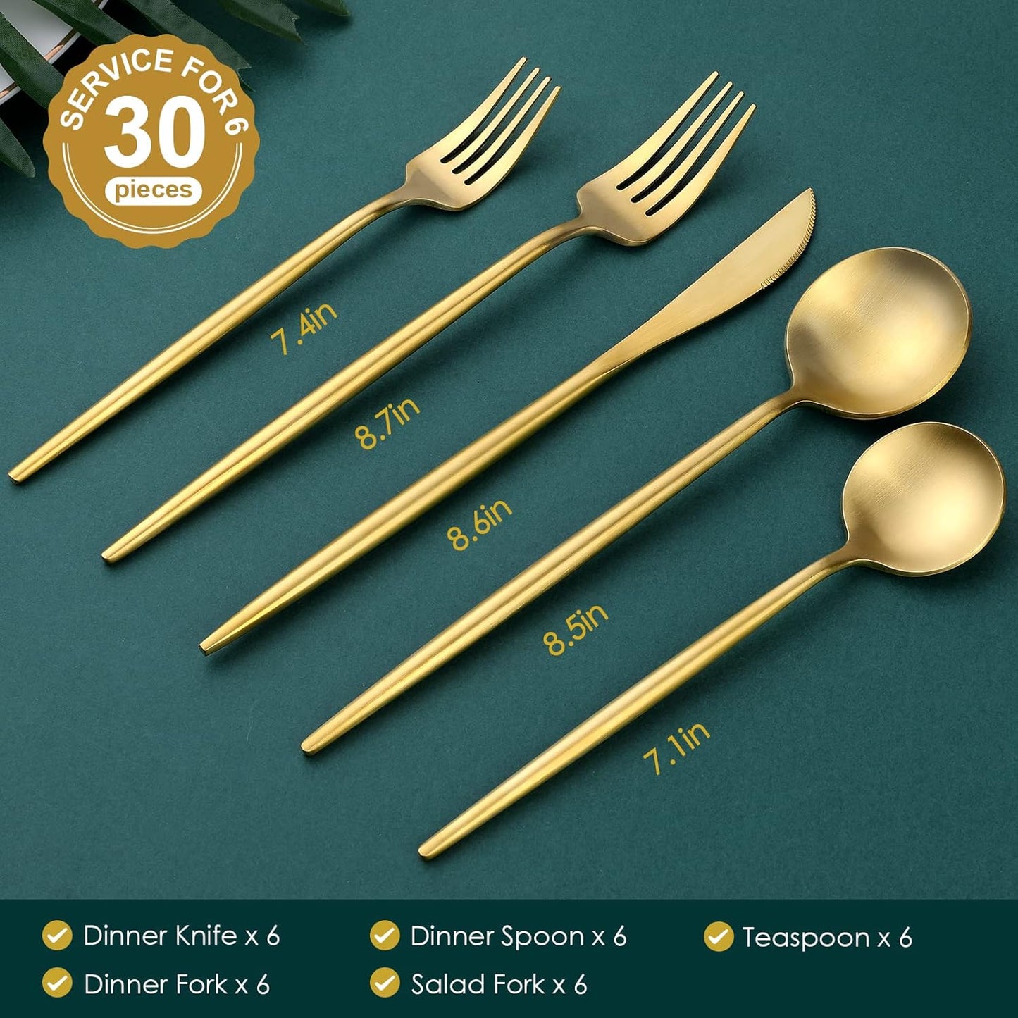 Matte Gold Silverware Set, OGORI 30-Piece Food Grade Stainless Steel Gold Flatware Set, Kitchen