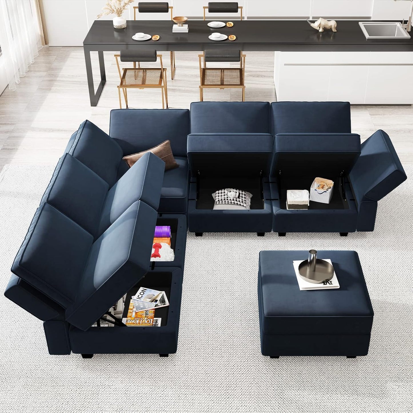 Belffin Modular Sectional Sofa with Storage Seats Velvet L Shaped Corner Couch Convertible