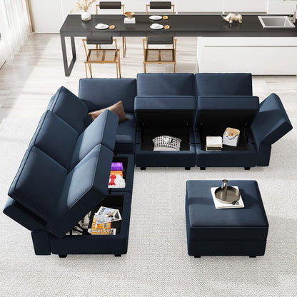 Belffin Modular Sectional Sofa with Storage Seats Velvet L Shaped Corner Couch Convertible