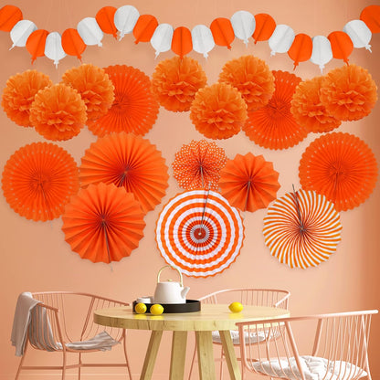 Orange Party Decorations, Papar Fans Pompoms Fans Garlands for Halloween Birthday Bridal Baby