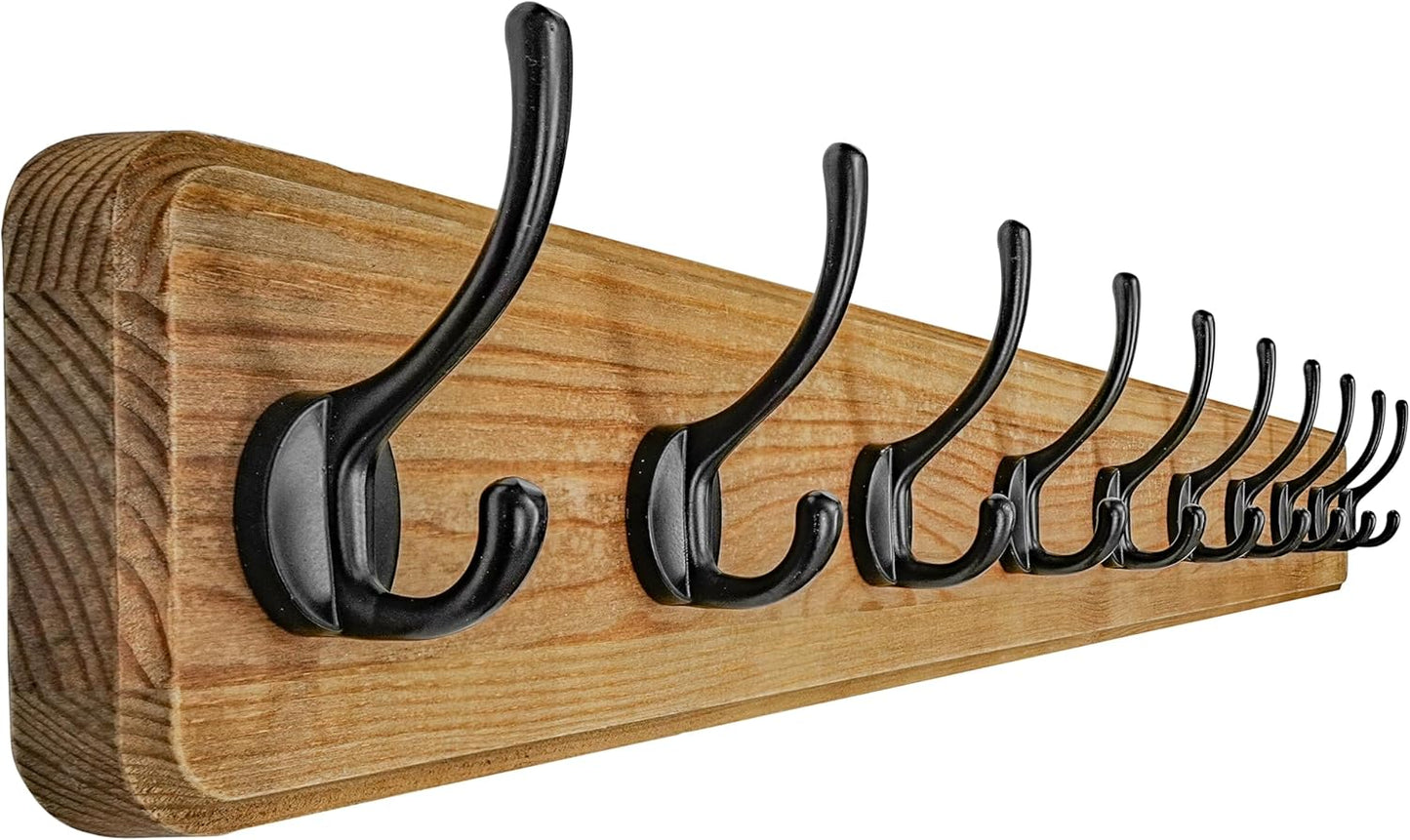 Dseap Coat Rack Wall: 38-1/4" Long, Patented, Heavy-Duty, 10-Double-Hooks Wooden Wall Mounted Coat