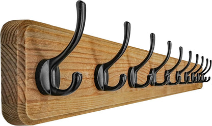Dseap Coat Rack Wall: 38-1/4" Long, Patented, Heavy-Duty, 10-Double-Hooks Wooden Wall Mounted Coat