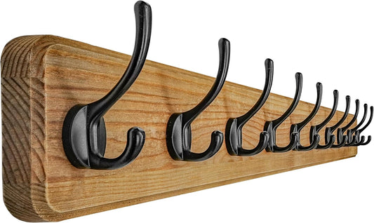 Dseap Coat Rack Wall: 38-1/4" Long, Patented, Heavy-Duty, 10-Double-Hooks Wooden Wall Mounted Coat