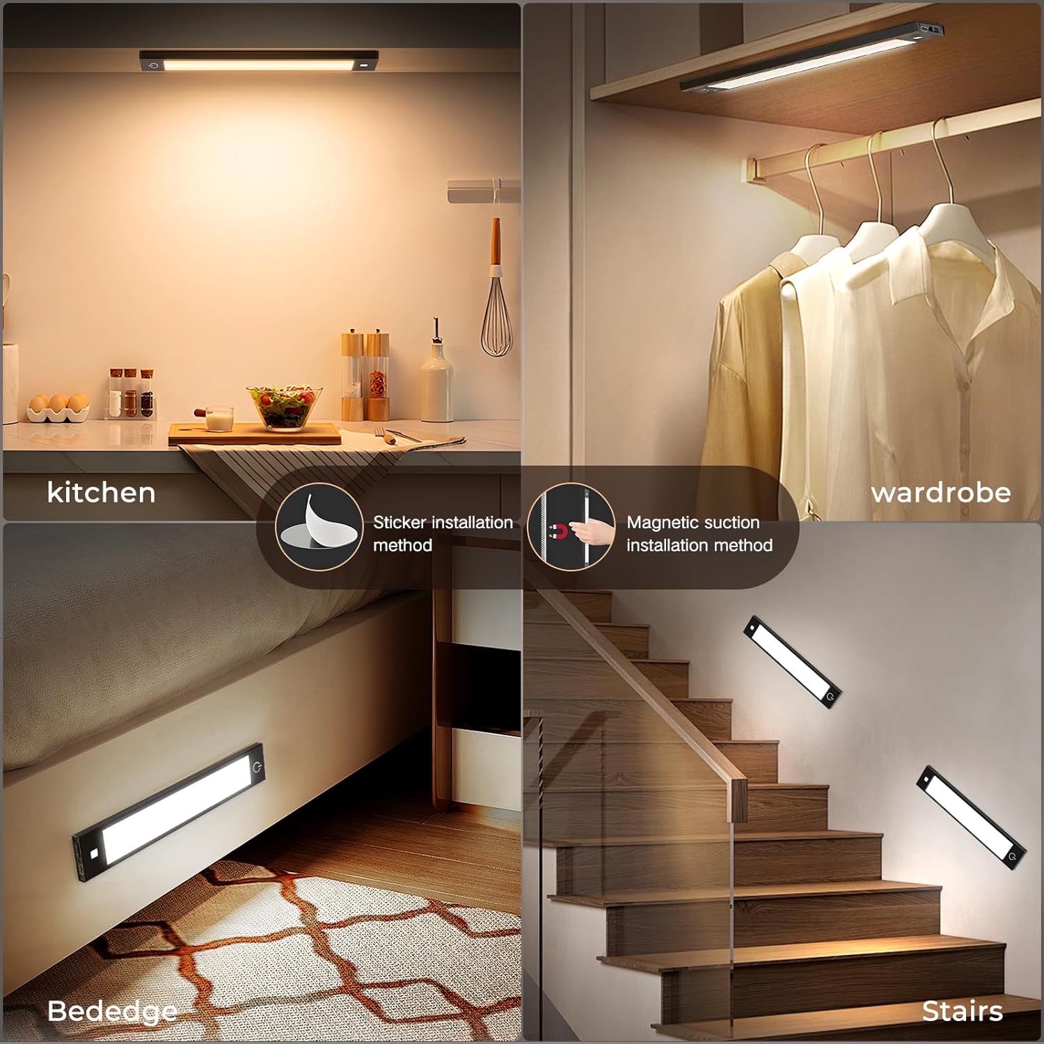 VST 72 LEDs Motion Sensor Lights Indoor 3 Color Temps, Dimmable Under Cabinet Lighting, 1800mAh
