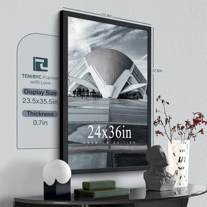 24x36 Poster Frame 3 Pack - Black Woodgrain, Solid Wood Picture Frame, Wall Gallery Frame - Wall