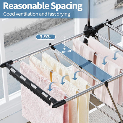 APEXCHASER Clothes Drying Rack with High Hanger, Foldable 3-Level Drying Racks with Shoe Rack