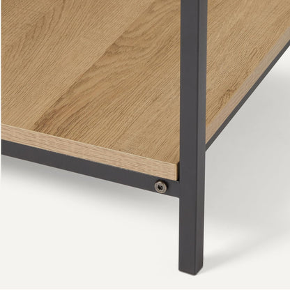 Amazon Basics - End Table with Bottom Shelf, Living Room Side Table, Steel Frame, Wooden Oak