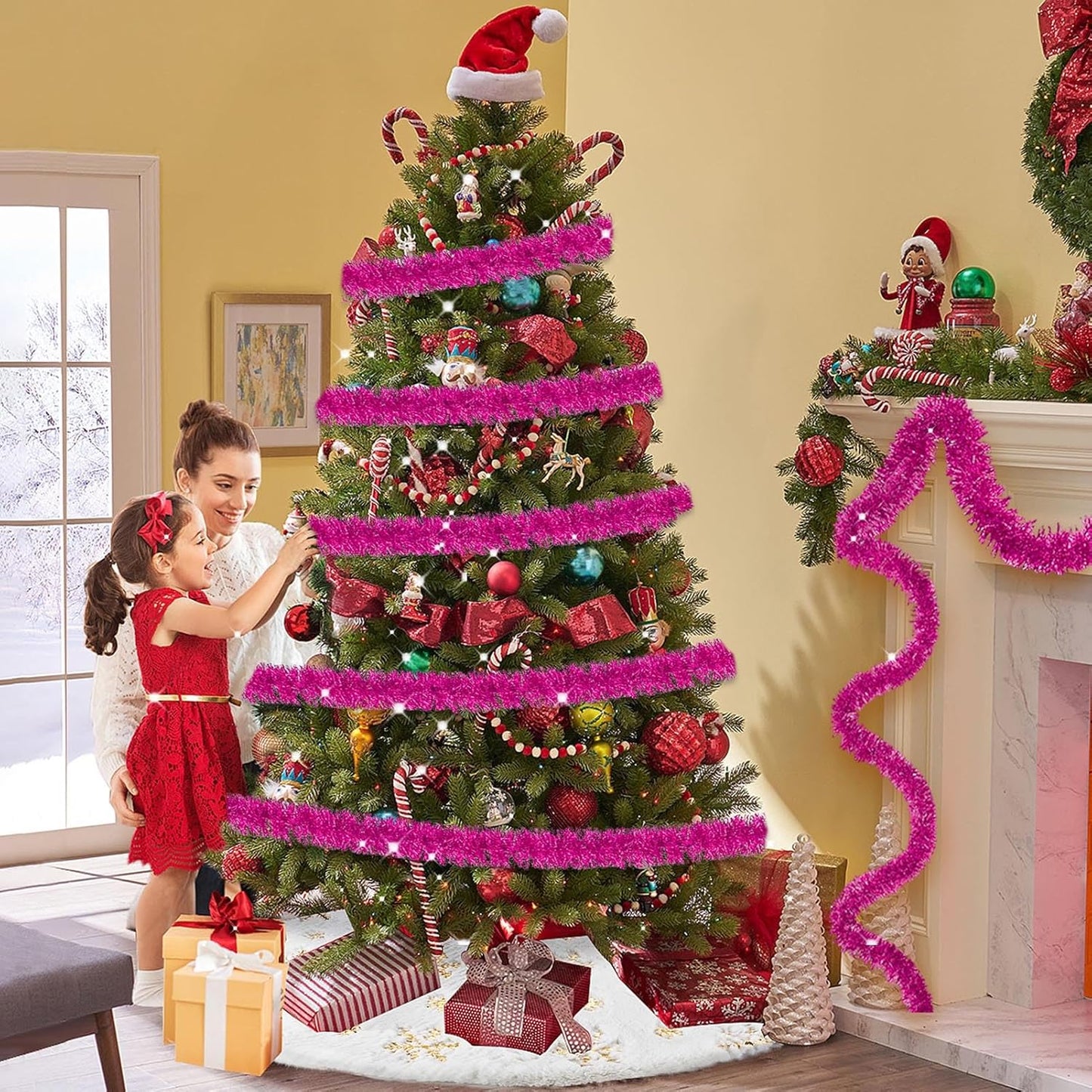 25 Feet Metallic Twist Tinsel Garland Backdrop for Parade Floats, Christmas Eve, New Year