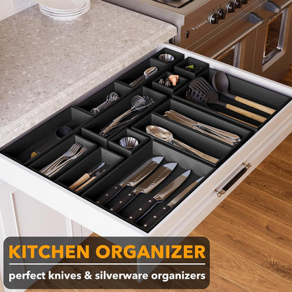 SpaceAid 14-Piece Bamboo Drawer Organizer Storage Boxes Set, Wood Tray Junk Drawer Organizers