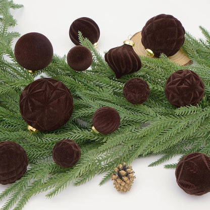 46PCS Velvet Christmas Ball Ornaments Set, Flocked Shatterproof Xmas Tree Decor, Assorted Hanging