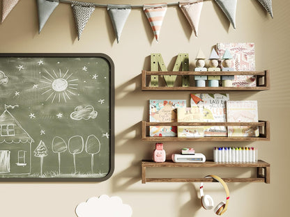 Upgraded Thick Floating Shelves - 24 Inch Multi-Use Wall-Mounted Bookshelves for Kids and Nursery