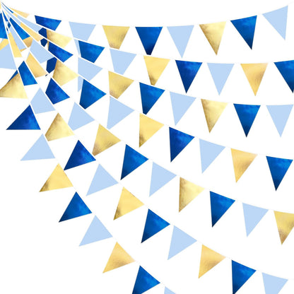 Gold Blue Party Decoration Gradient Blue and Gold Triangle Pennant Banner Flag Metallic Fabric