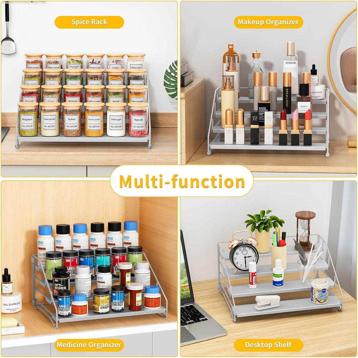 RCHYFEED 4 Tier Spice Rack Organizer, Spice Organization for Cabinet,Pantry, Countertop,Tiered