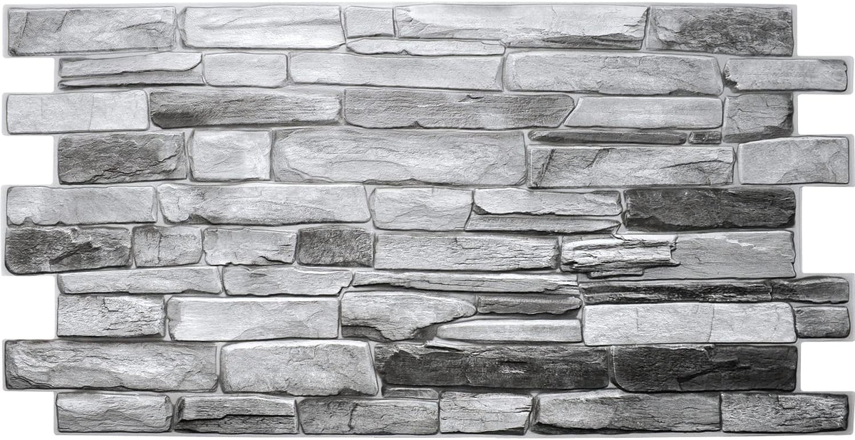 Dundee Deco Grey Faux Stone PVC 3D Wall Panel, 3.2 ft X 1.6 ft (98cm X 50cm), Interior Design Wall