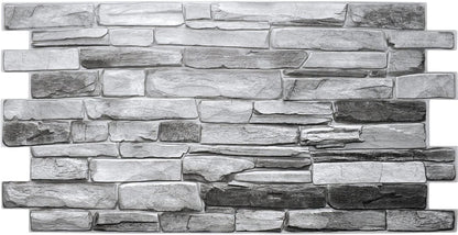 Dundee Deco Grey Faux Stone PVC 3D Wall Panel, 3.2 ft X 1.6 ft (98cm X 50cm), Interior Design Wall