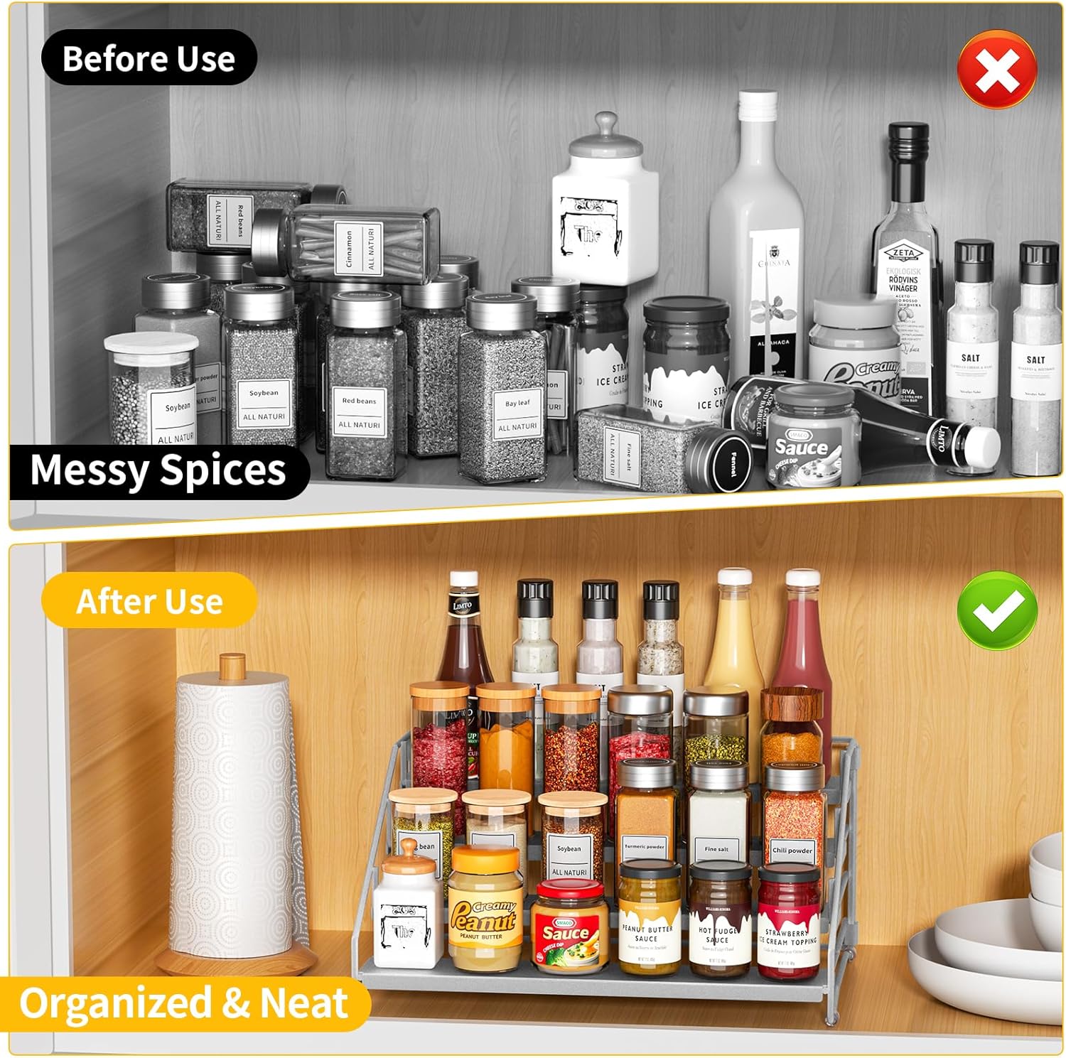 RCHYFEED 4 Tier Spice Rack Organizer, Spice Organization for Cabinet,Pantry, Countertop,Tiered