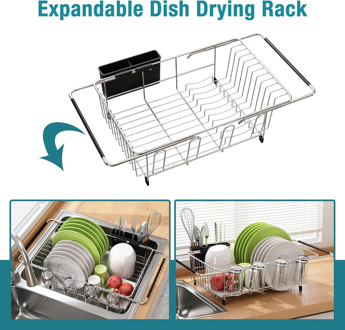 Dish Drying Rack in Sink, Expandable Stainless Steel Dish Drainers for Kitchen Counter, Dish Dryer