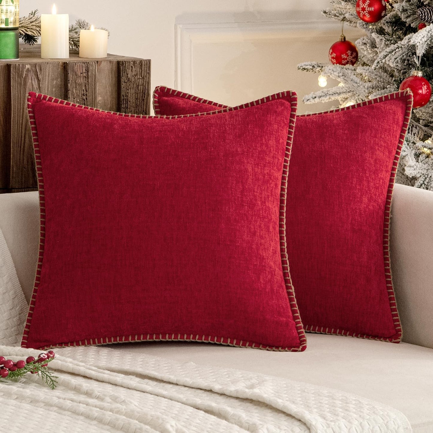 MIULEE Pack of 2 Christmas Pillow Covers 20x20 Inch Red Farmhouse Decorative Throw Pillow Covers